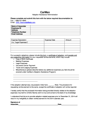 Adoption Assistance Reimbursement Request Form - CarMax ...