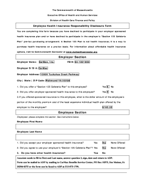 Massachusetts Employee Health Insurance Responsibility Disclosure Form