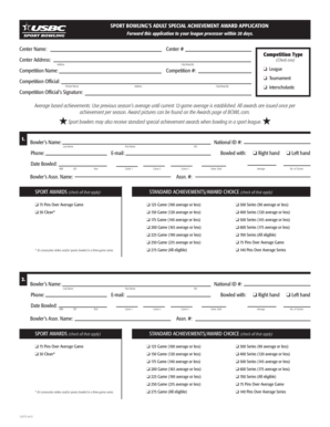 Sport Bowling Adult Special Achievement Award Application