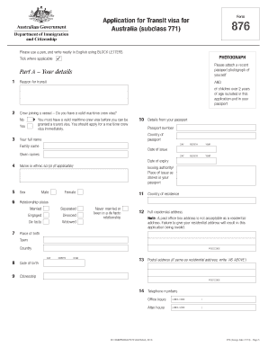 Australia Transit Visa Application Form 771