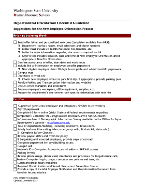 Washington State University New Employee Orientation Checklist