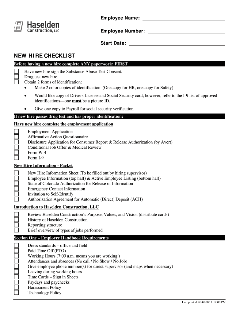 Fillable Online Before having a new hire complete ANY paperwork; FIRST ...