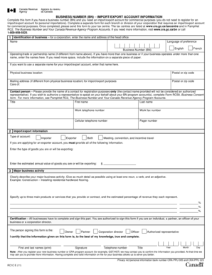 Canada Import/Export Account Application