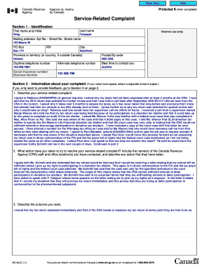 Canada Revenue Agency Service-Related Complaint Form
