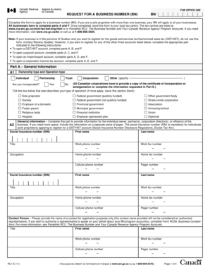 Canada Revenue Agency Business Number Application