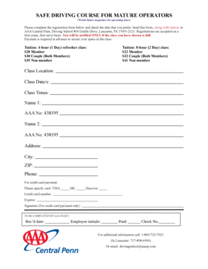 AAA Safe Driving Course Registration Form