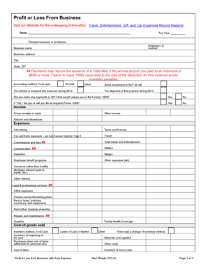 Profit and Loss From Business Form