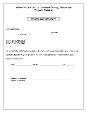 Specific Bequest Receipt