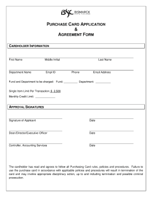 Purchase Card Application Agreement Form