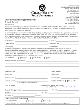 Fillable Online gvsu 9-Month (Academic Year) GA Appointment Form Fax ...