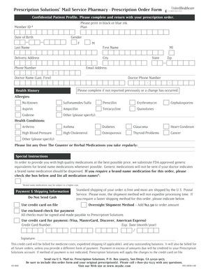 Prescription Solutions Mail Service Pharmacy Order Form
