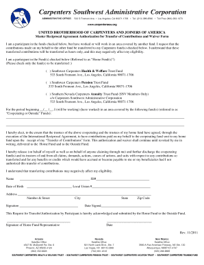 Master Reciprocal Agreement Authorization for Transfer of Contributions and Waiver Form
