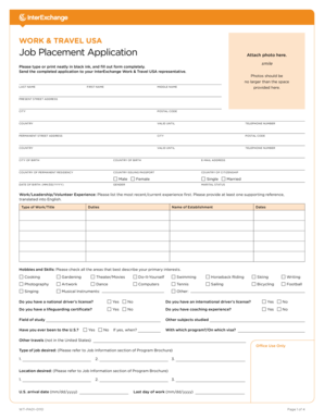Work & Travel USA Job Placement Application