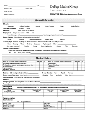 Pediatric Diabetes Assessment Form