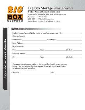 Big Box Storage Address Update Form