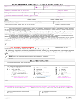 San Joaquin County Outdoor Education Registration Form