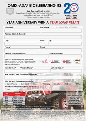Omix-ADA 20th Anniversary Cash Rebate Form