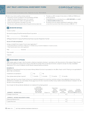 Unit Trust Additional Investment Form