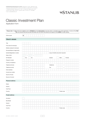 STANLIB Classic Investment Plan Application Form