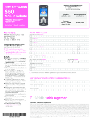 T-Mobile Blackberry Pearl 8100 Mail-in Rebate Form