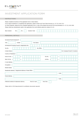 Investment Application Form