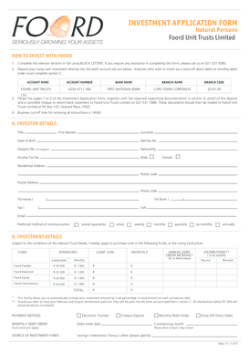 Foord Unit Trust Investment Application Form