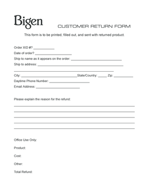 Return Product Refund Form
