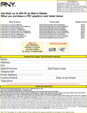 PNY Graphics Card Mail-in Rebate Form
