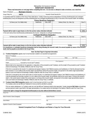 MetLife Beneficiary Designation Form