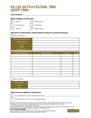 Rubric for project presentation - KELLER ISD FILM FESTIVAL 2009