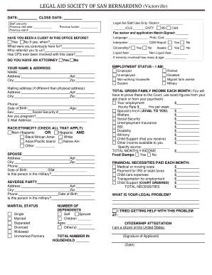 Legal Aid Society of San Bernardino Application Form