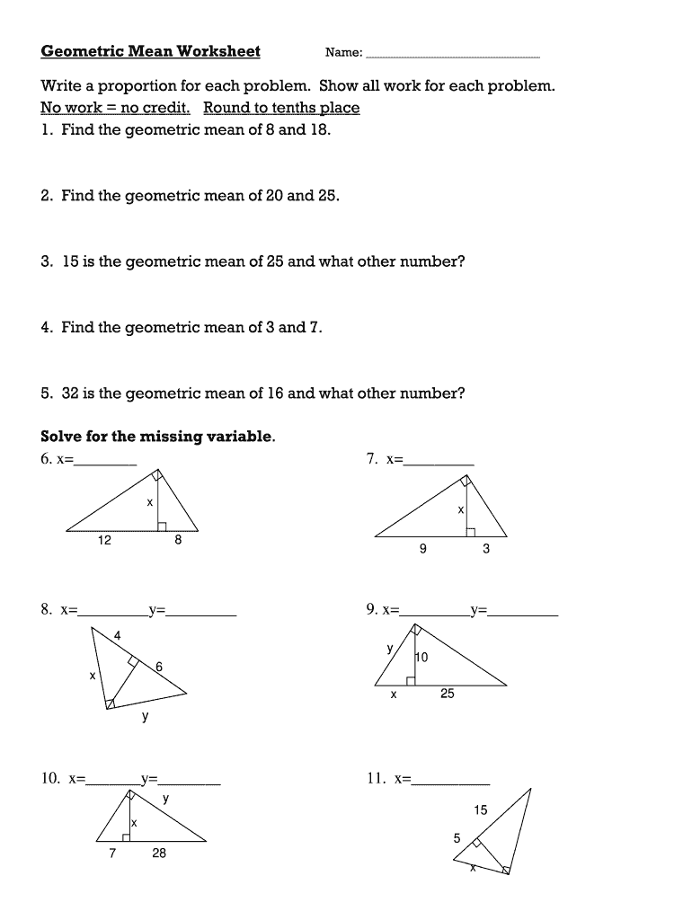 Geometric Mean Worksheet Fill Online Printable Fillable Blank PdfFiller