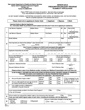 New Jersey Senior Gold Prescription Discount Program Application