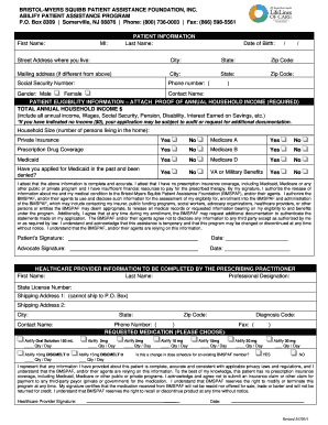 Bristol-Myers Squibb Patient Assistance Program Application