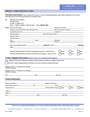 Product Prescription Form
