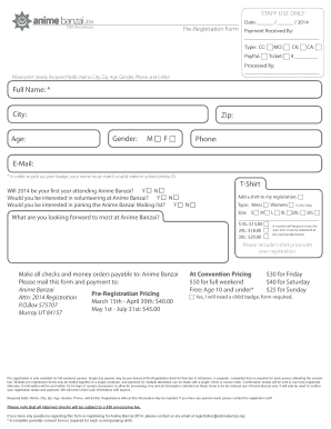 Anime Banzai 2014 Pre-Registration Form