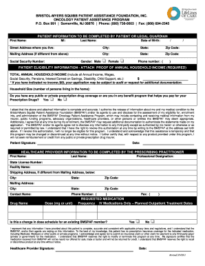 Bristol-Myers Squibb Oncology Patient Assistance Program Application
