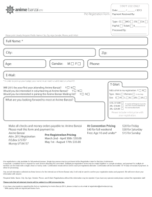 Anime Banzai 2013 Pre-Registration Form
