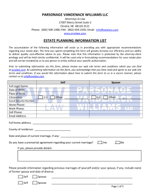 Estate Planning Information List