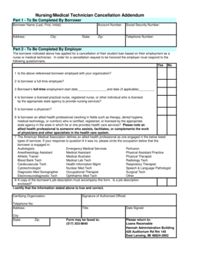 Nursing/Medical Technician Cancellation Addendum