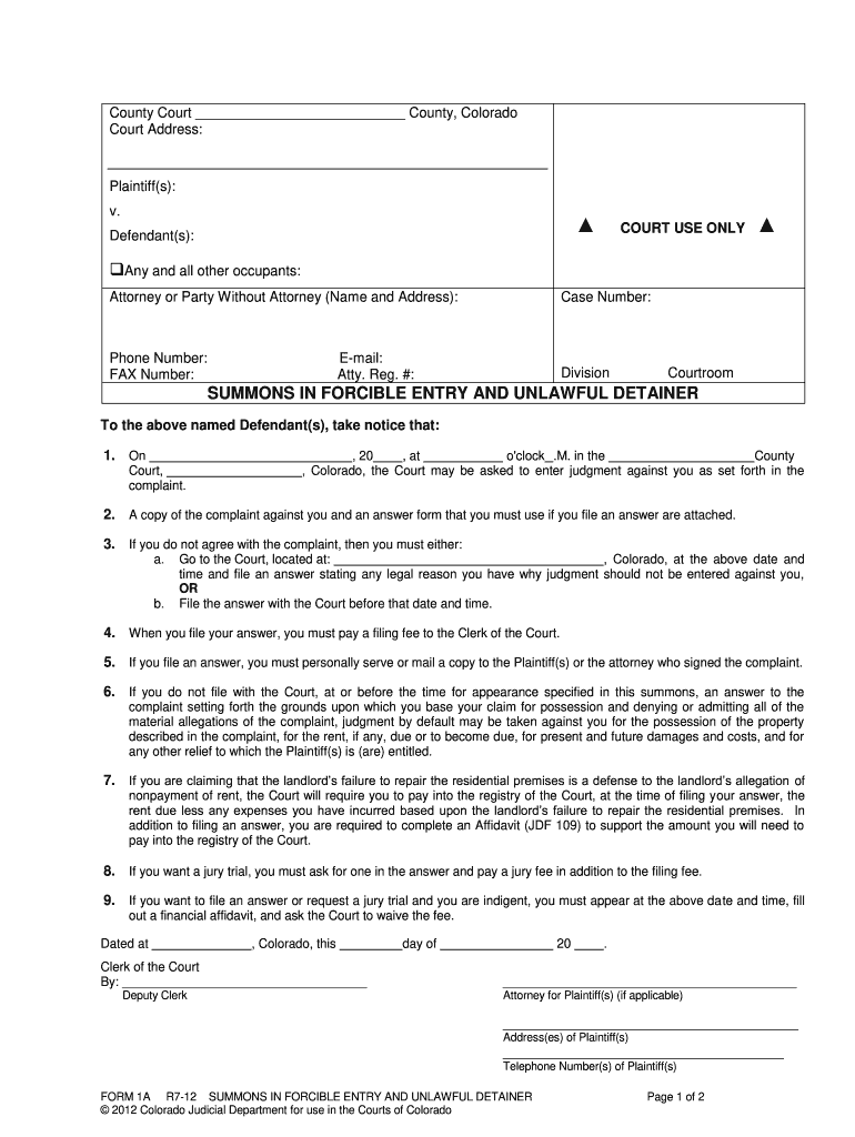 Colorado Summons Fill Online Printable Fillable Blank PdfFiller