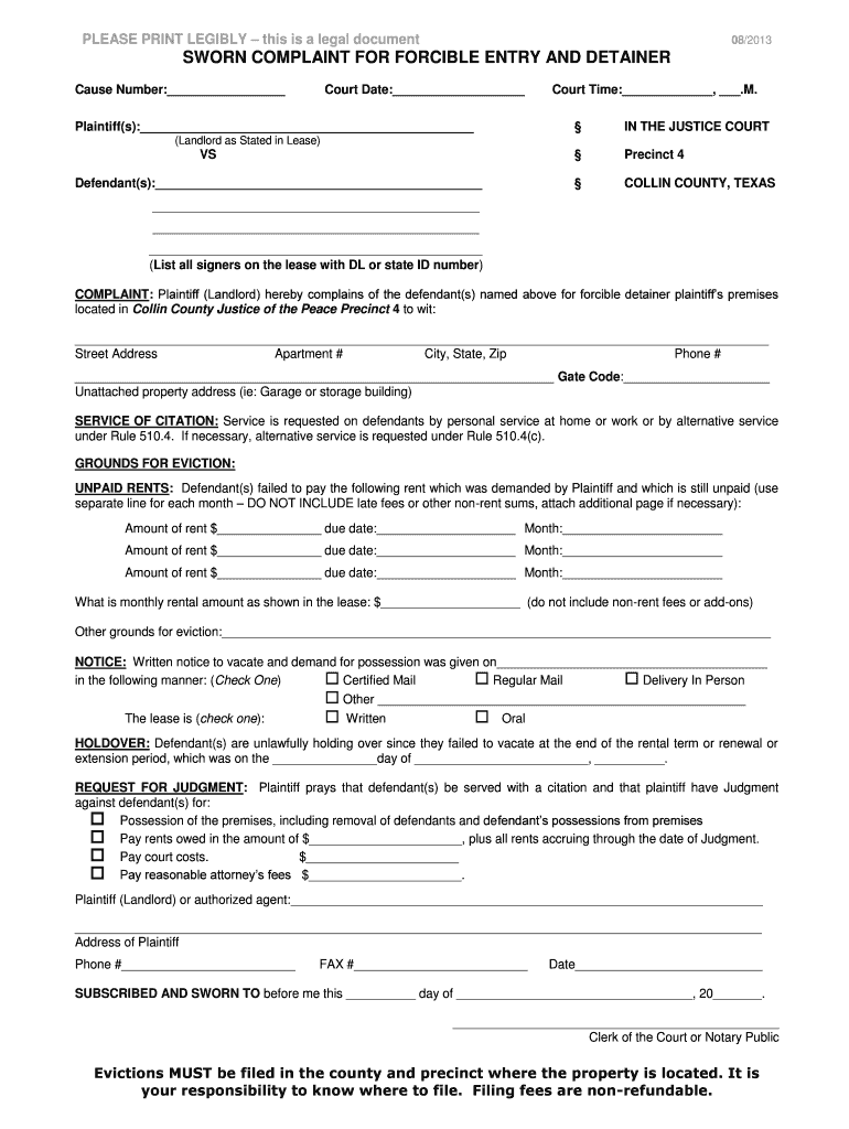 complaint for forcible entry and detainer Preview on Page 1