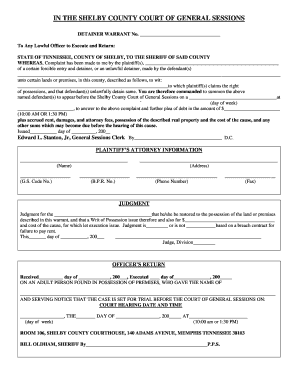 Tennessee Detainer Warrant