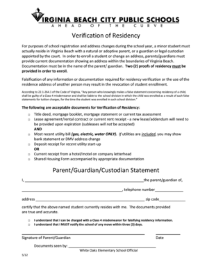 Virginia Beach Student Residency Verification Form