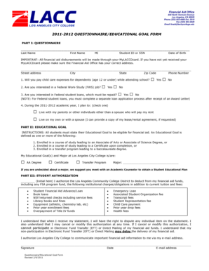 2011-2012 Questionnaire/Educational Goal Form