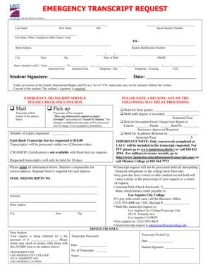 Emergency Transcript Request Form