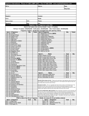 Sophia's Fragrance Lamp Order Form