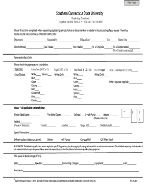 Southern Connecticut State University Duplicating Request Form