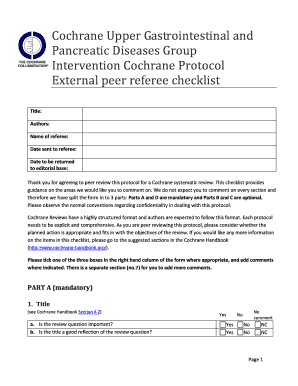 Cochrane Protocol Peer Review Checklist