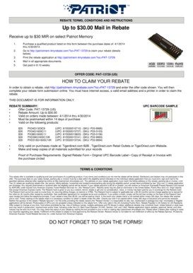 Patriot Memory Mail in Rebate Form